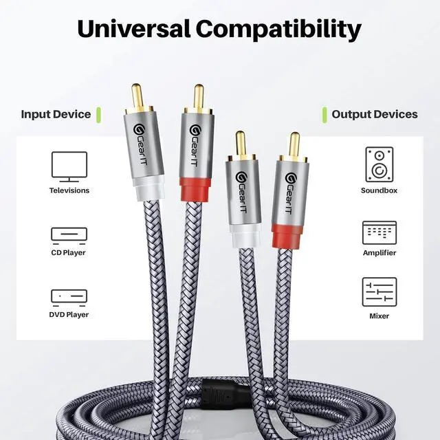 Alt view image 7 of 7 - RCA Cable (25FT) 2RCA Male to 2RCA Male Stereo Audio Cables Shielded Braided RCA Stereo Cable for Home Theater HDTV Amplifiers Hi-Fi Systems Car Audio Speakers 25 Feet