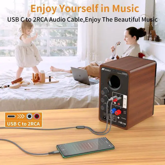 Alt view image 2 of 7 - USB C to 2 RCA Audio Cable 6.6 Ft Type-C to RCA Male to Male Y RCA Splitter 2RCA Jack USB-C Audio Cable for Phone Tablet Home Theater DVD Amplifier Speaker Car Stereo  Galaxy S23/S22/S21