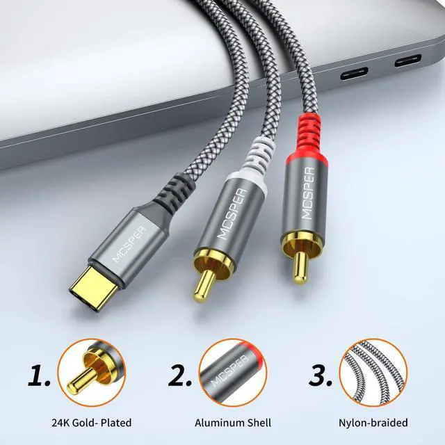 Alt view image 4 of 7 - USB C to 2 RCA Audio Cable 6.6 Ft Type-C to RCA Male to Male Y RCA Splitter 2RCA Jack USB-C Audio Cable for Phone Tablet Home Theater DVD Amplifier Speaker Car Stereo  Galaxy S23/S22/S21