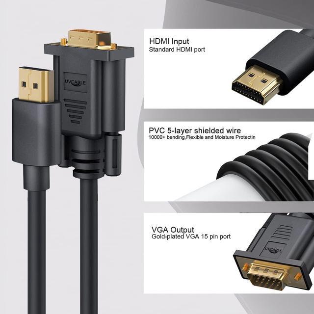 Alt view image 6 of 7 - HDMI to VGA Cable Gold-Plated Computer HDMI to VGA Monitor Cable Adapter 6 Feet Male to MaleCord for Computer Desktop Laptop PC Monitor Projector HDTV and More (NOT Bidirectional) -1.83M