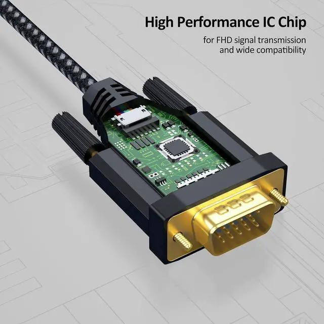 Alt view image 6 of 7 - HDMI to VGA Cable 6ft Male to Male Active Adapter Cord Gold-Plated Connector Converter Connect Laptop Desktop to Monitor Projector HDTV