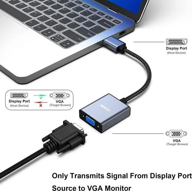 Alt view image 2 of 7 - DisplayPort to VGA DisplayPort to VGA Adapter Male to Female Gold-Plated Cord