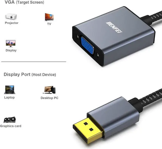 Alt view image 3 of 7 - DisplayPort to VGA DisplayPort to VGA Adapter Male to Female Gold-Plated Cord