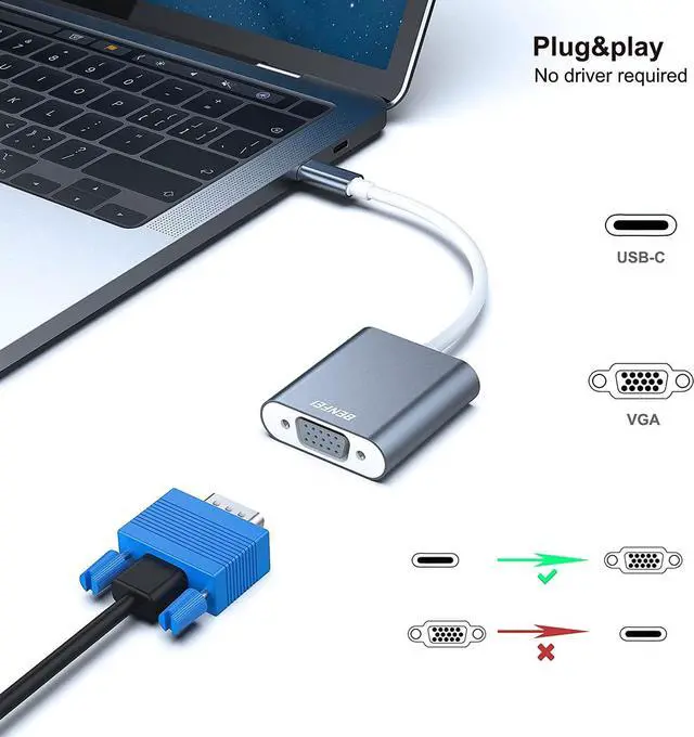 Alt view image 2 of 7 - USB C to VGA Adapter Thunderbolt 3/4 to VGA Adapter Compatible with iPhone 15 Pro/Max MacBook Pro/Air 2023 iPad Pro iMac S23 XPS 17 Surface Book 3 and More [Aluminium Shell Grey]