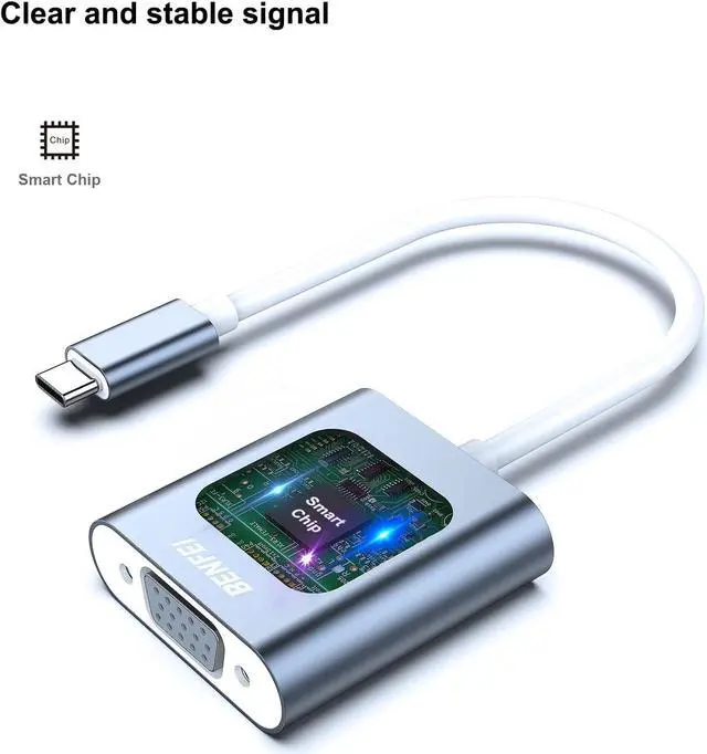 Alt view image 3 of 7 - USB C to VGA Adapter Thunderbolt 3/4 to VGA Adapter Compatible with iPhone 15 Pro/Max MacBook Pro/Air 2023 iPad Pro iMac S23 XPS 17 Surface Book 3 and More [Aluminium Shell Grey]