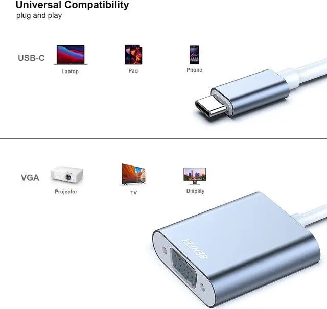 Alt view image 5 of 7 - USB C to VGA Adapter Thunderbolt 3/4 to VGA Adapter Compatible with iPhone 15 Pro/Max MacBook Pro/Air 2023 iPad Pro iMac S23 XPS 17 Surface Book 3 and More [Aluminium Shell Grey]
