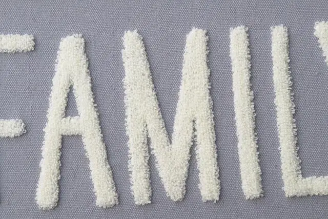 Alt view image 3 of 6 - Family Wall Hanging Sign with Gray Fabric Background and White Yarn Sentiment - Bedroom, Living Room, Home Wall Decor-Bead Border Design - OEM