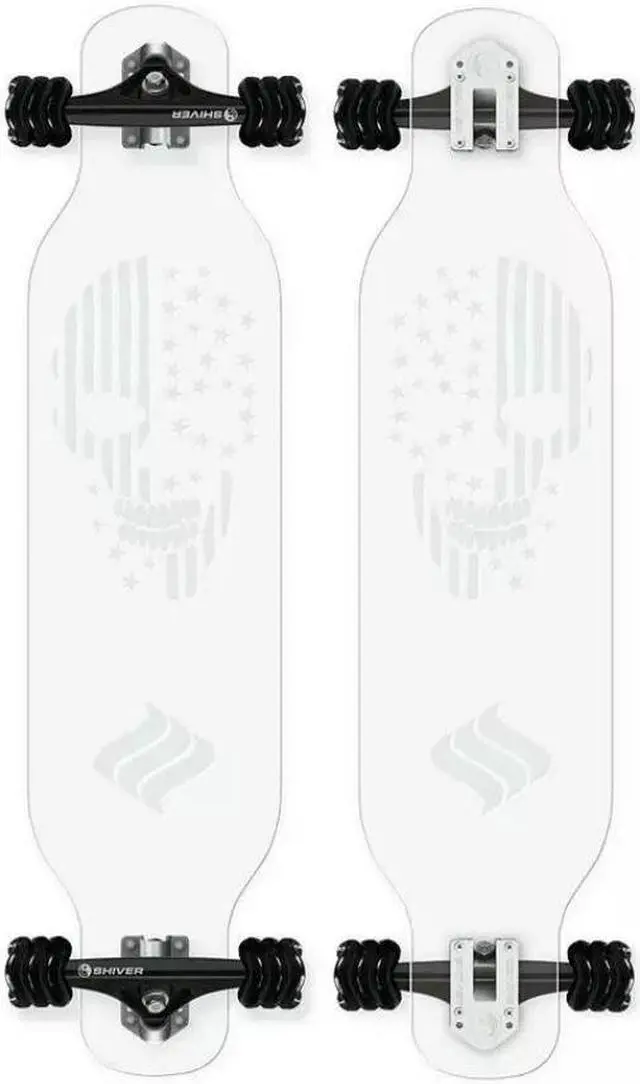 Main image of SHARK WHEEL ACRYLIC LONGBOARD - SKULL (38") w/ 70mm BLUE ICE DNA WHEELS