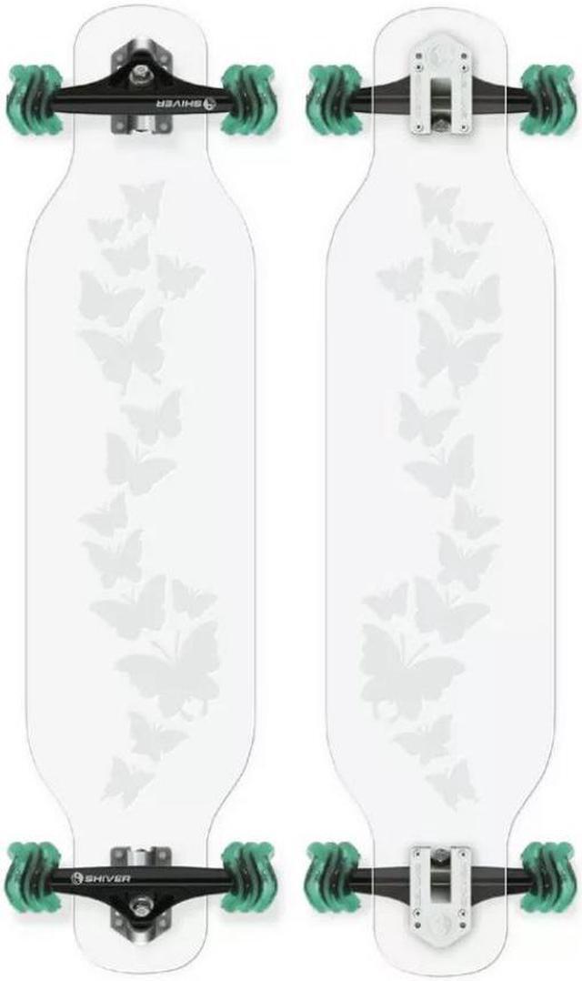 Main image of SHARK WHEEL ACRYLIC LONGBOARD - BUTTERFLIES (38") w/ 70mm Ice Blue DNA Wheels