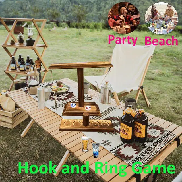Alt view image 4 of 7 - Ring Toss Game for Adults Hook and Ring Game Tabletop Outdoor Bar Battle Drinking Kids with Shot Ladder 2 Dices Glasses 9.8 inch