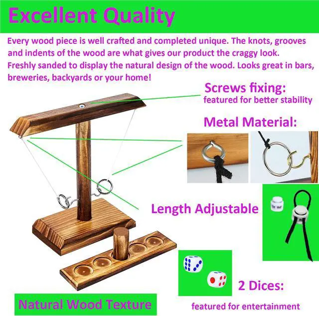 Alt view image 6 of 7 - Ring Toss Game for Adults Hook and Ring Game Tabletop Outdoor Bar Battle Drinking Kids with Shot Ladder 2 Dices Glasses 9.8 inch