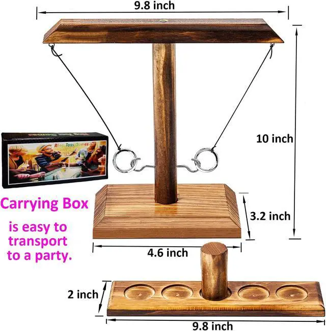 Alt view image 7 of 7 - Ring Toss Game for Adults Hook and Ring Game Tabletop Outdoor Bar Battle Drinking Kids with Shot Ladder 2 Dices Glasses 9.8 inch