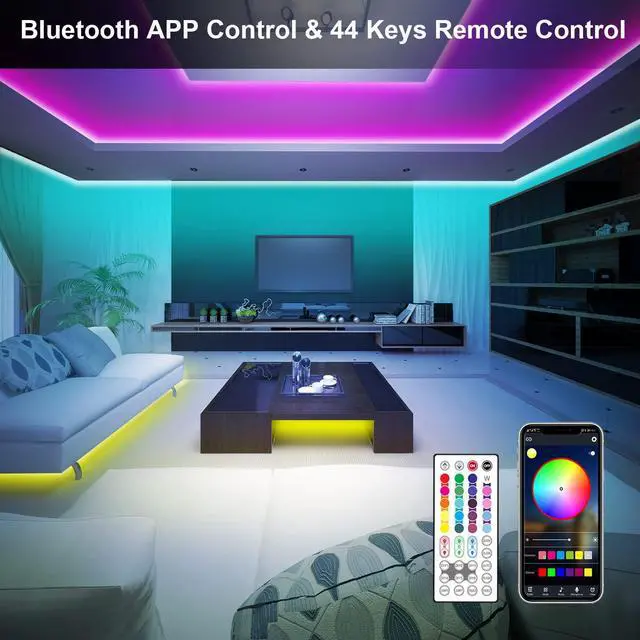 Alt view image 3 of 7 - maylit 50FT Bluetooth LED Strip Lights with App Control Remote, 5050 RGB LED Lights for Bedroom, Ultra Long Music Sync Color Changing LED Light Strip for Room Party Home Decoration