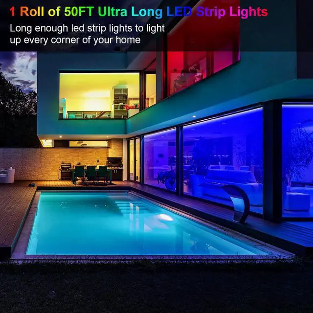 Alt view image 2 of 7 - maylit 50FT Bluetooth LED Strip Lights with App Control Remote, 5050 RGB LED Lights for Bedroom, Ultra Long Music Sync Color Changing LED Light Strip for Room Party Home Decoration
