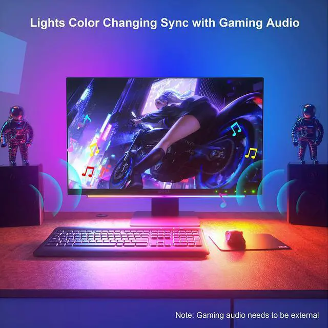 Alt view image 3 of 7 - Smart Under Monitor Light Bar, App and Remote Control Gaming Ambient Lights, Music Sync Color Changing, 16 Million Colors, Timing, USB Powered RGB Light Bar for Under Monitor/TV/PC Back