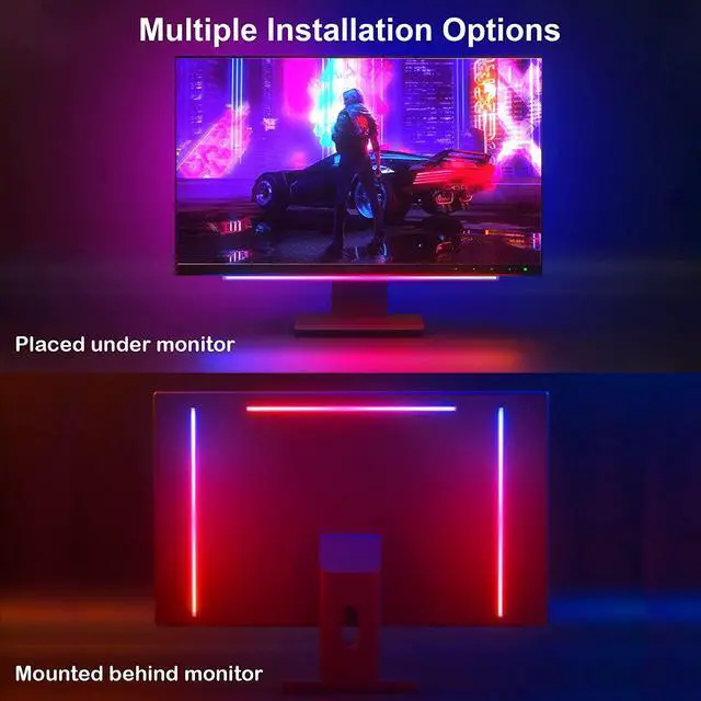 Alt view image 7 of 7 - Smart Under Monitor Light Bar, App and Remote Control Gaming Ambient Lights, Music Sync Color Changing, 16 Million Colors, Timing, USB Powered RGB Light Bar for Under Monitor/TV/PC Back