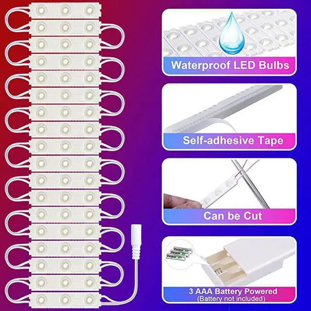 Alt view image 4 of 7 - 10FT LED Battery Operated Lights, 6000K Stick on Lights for Cabinet, Vanity Mirror, Kitchen, Counter, Shelf, Closet, Wardrobe, Cupboard, Stairs, Battery Powered Lights