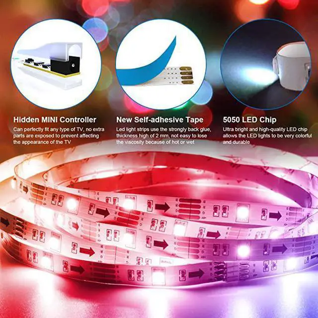 Alt view image 6 of 7 - TV Led Backlight, ViLSOM 8.2ft Bluetooth App and Remote Control Led Lights for TV PC 32-60inch, Music Sync USB Led Strip Lights for TV Ambient, Bedroom, Gaming Room and Home Decoration