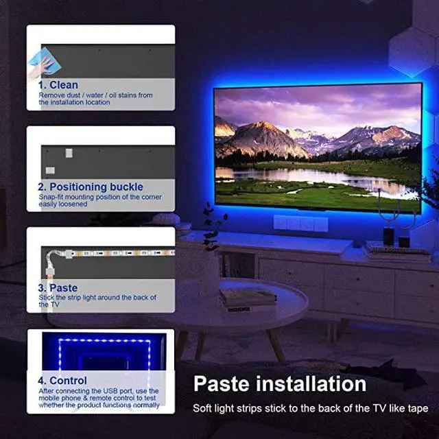 Alt view image 7 of 7 - TV Led Backlight, ViLSOM 8.2ft Bluetooth App and Remote Control Led Lights for TV PC 32-60inch, Music Sync USB Led Strip Lights for TV Ambient, Bedroom, Gaming Room and Home Decoration