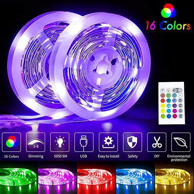 Alt view image 2 of 7 - ViLSOM LED Strip Lights, 20ft USB LED Light Strip Kit with Remote Control, RGB 5050 Color Changing LED Lights for TV Backlight, Bedroom, Room, Home Decor, 2 Rolls 10ft