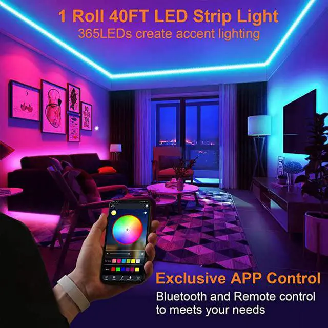 Alt view image 2 of 7 - 40FT Led Strip Lights, ViLSOM Smart APP and Remote Control Music Sync Led Lights for Bedroom, Room, Ceiling, Party, Home Decoration with SMD 5050LED 16 Million Colors RGB Light Strip Bias Lighting