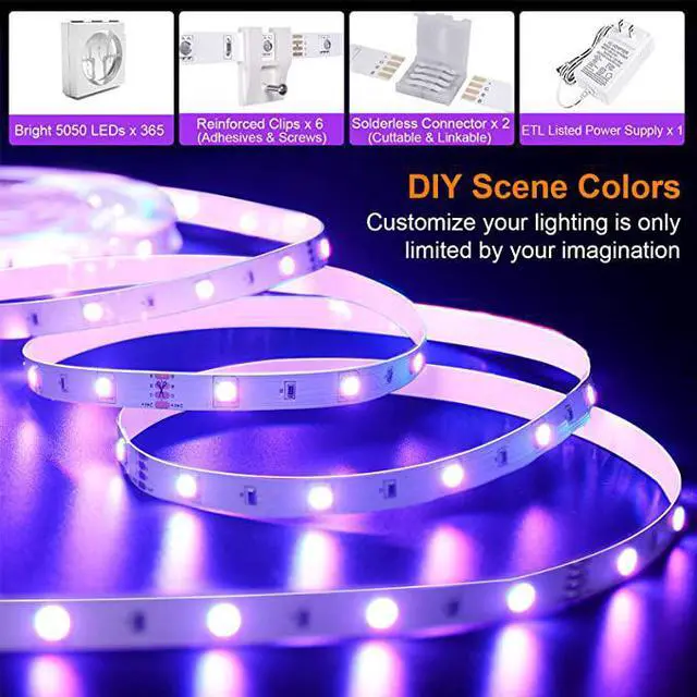 Alt view image 4 of 7 - 40FT Led Strip Lights, ViLSOM Smart APP and Remote Control Music Sync Led Lights for Bedroom, Room, Ceiling, Party, Home Decoration with SMD 5050LED 16 Million Colors RGB Light Strip Bias Lighting