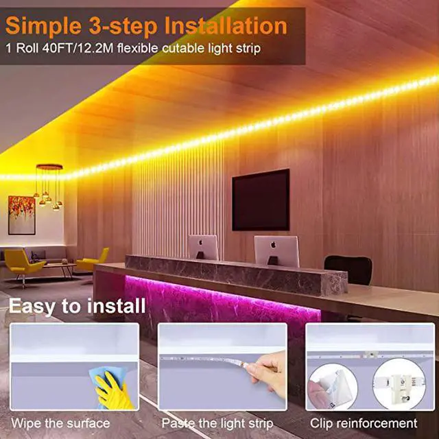 Alt view image 6 of 7 - 40FT Led Strip Lights, ViLSOM Smart APP and Remote Control Music Sync Led Lights for Bedroom, Room, Ceiling, Party, Home Decoration with SMD 5050LED 16 Million Colors RGB Light Strip Bias Lighting