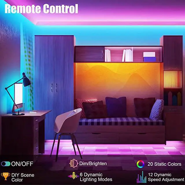 Alt view image 4 of 7 - 70FT LED Strip Lights, ViLSOM Bluetooth RGB LED Lights with App and Remote Control, Music Sync Color Changing LED Lights for Bedroom, Ceiling, Kitchen, Party, Home Decoration
