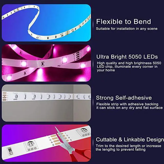 Alt view image 7 of 7 - 70FT LED Strip Lights, ViLSOM Bluetooth RGB LED Lights with App and Remote Control, Music Sync Color Changing LED Lights for Bedroom, Ceiling, Kitchen, Party, Home Decoration
