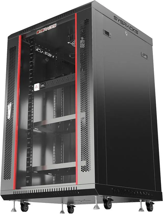 Alt view image 2 of 6 - Sysracks 18U 450mm Wall Mount Network IT Server Cabinet Enclosure Rack Equipped FREE! 2 Shelves, Cooling Fan, 8-way PDU, Wheels & more