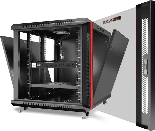 Alt view image 4 of 7 - 12U Server Rack Network Cabinet 35-inch Depth Standing Enclosed Locking Networking Enclosure on Wheels  - POWERSTRIP - CASTERS - SHELF - DUST-PROOF CABLE ENTRIES - LOCKABLE - 31-INCH USABLE DEPTH