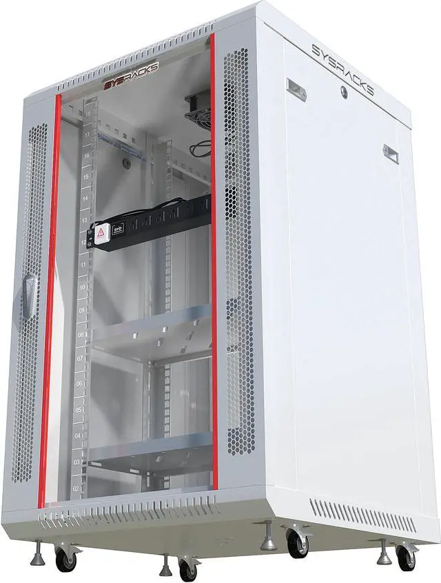 Alt view image 2 of 7 - Server Rack – 18U - Wall Mount Rack - Locking Cabinet for Network - Electronics - Security - Audio - Video - AV Equipment - Data Rack - Legs / Power Strip / Shelf / Fan - 24-Inch Deep - LIGHT GREY