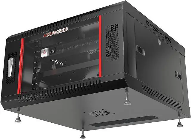 Alt view image 3 of 8 - 6U Wall Mount Server Rack Network Cabinet Lockable Standing Networking Enclosure on Feet 24-inch Depth - 8-Socket POWERBAR - Heavy-Duty SHELF - LEVELERS - Dust-Proof Cable Entries