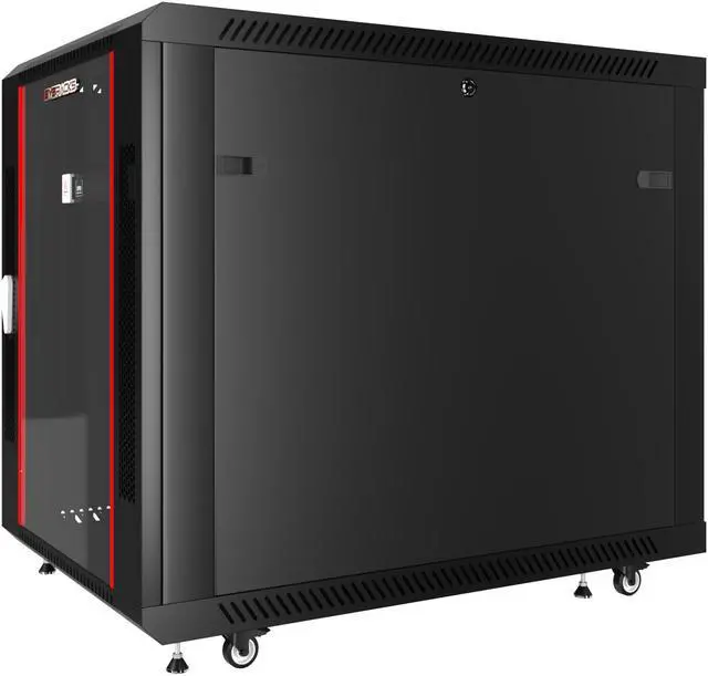Alt view image 2 of 7 - 12U Server Rack Network Cabinet 35-inch Depth Standing Enclosed Locking Networking Enclosure on Wheels  - POWERSTRIP - CASTERS - SHELF - DUST-PROOF CABLE ENTRIES - LOCKABLE - 31-INCH USABLE DEPTH