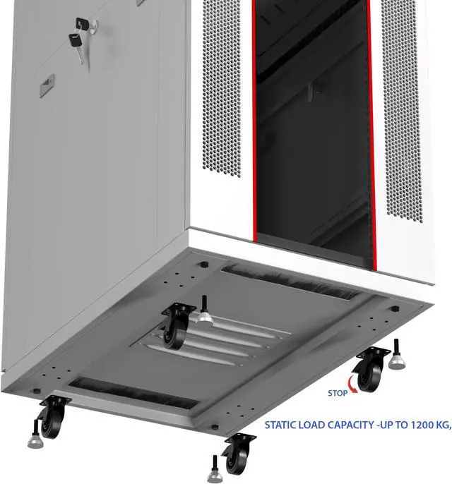 Alt view image 5 of 7 - 42U 35-inch Depth Grey White Server Rack Network Cabinet Standing IT Networking Enclosure on Wheels with Thermostat and Accessories - LCD-screen - 4 X Cooling Fans - Casters - Vented Shelf - Sensor