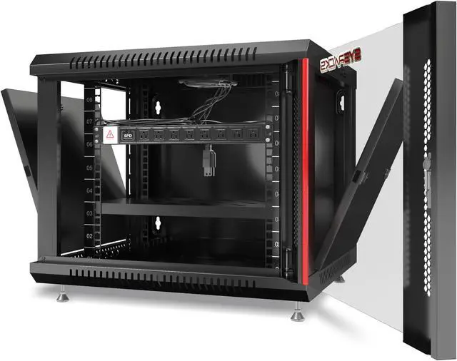 Alt view image 6 of 7 - Server Rack – 9U - Wall Mount Rack - Locking Cabinet for Network - Electronics - Security - Audio - Video - AV Equipment - Data Rack - Legs / Power Strip / Shelf / Fan - 18-Inch Deep