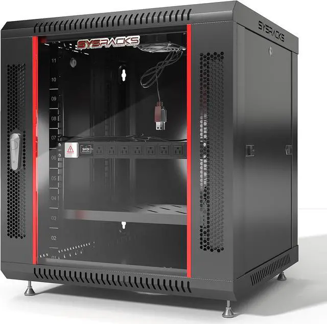 Alt view image 3 of 7 - 12U Server Rack Network Cabinet 35-inch Depth Standing Enclosed Locking Networking Enclosure on Wheels  - POWERSTRIP - CASTERS - SHELF - DUST-PROOF CABLE ENTRIES - LOCKABLE - 31-INCH USABLE DEPTH