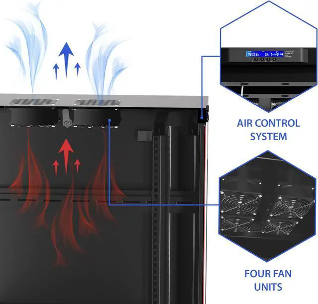 Alt view image 2 of 7 - Sysracks 18U Server Rack Network Enclosure Data Cabinet Mesh Doors 39 inch - 1000 mm - Deep Server Rack - Thermosystem - 4 Cooling Fans - PDU - Shelf - Casters - Dust Tight Cable Entries - LCD Screen