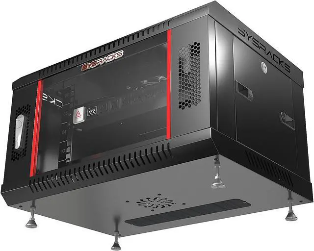 Alt view image 2 of 7 - Server Rack – 6U - Wall Mount Rack - Locking Cabinet for Network - Electronics - Security - Audio - Video - AV Equipment - Data Rack - Legs / Power Strip / Shelf / Fan - 18-Inch Deep