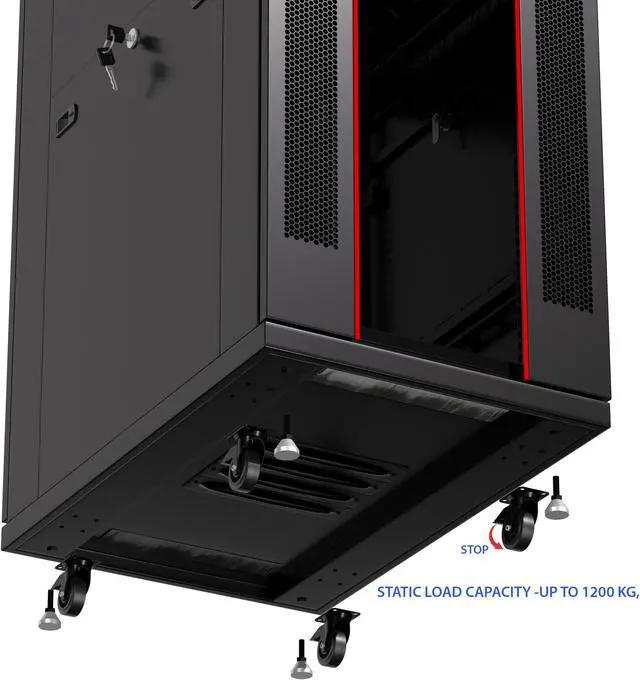 Alt view image 4 of 7 - 32U Free Standing Server Rack Cabinet Fits Most of Servers ACCESSORIES FREE Thermo Control System, 4 Fan Cooling, LCD SCREEN, Shelf, 8-Way PDU,  Fully Lockable 39" Deep Network IT Server Rack