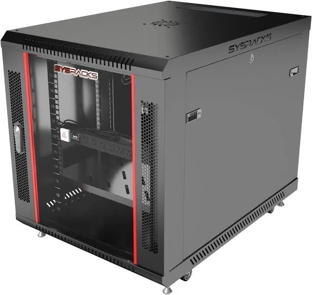 Main image of 12U Server Rack Network Cabinet 35-inch Depth Standing Enclosed Locking Networking Enclosure on Wheels  - POWERSTRIP - CASTERS - SHELF - DUST-PROOF CABLE ENTRIES - LOCKABLE - 31-INCH USABLE DEPTH