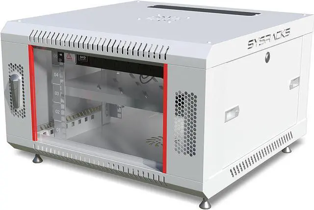 Alt view image 3 of 6 - Server Rack – 6U - Wall Mount Rack - Locking Cabinet for Network - Electronics - Security - Audio - Video - AV Equipment - Data Rack - Legs / Power Strip / Shelf / Fan - 24-Inch Deep - LIGHT GREY