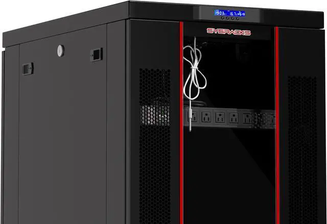 Alt view image 3 of 7 - 32U Free Standing Server Rack Cabinet Fits Most of Servers ACCESSORIES FREE Thermo Control System, 4 Fan Cooling, LCD SCREEN, Shelf, 8-Way PDU,  Fully Lockable 39" Deep Network IT Server Rack