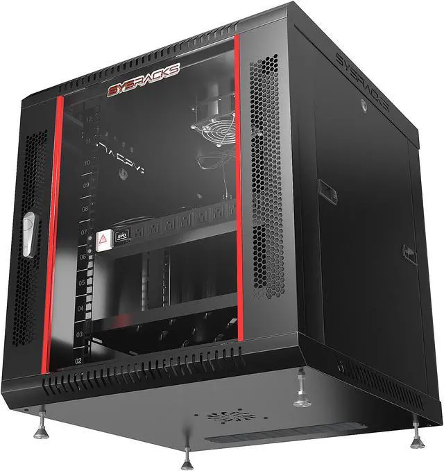 Alt view image 2 of 7 - Server Rack – 12U - Wall Mount Rack - Locking Cabinet for Network - Electronics - Security - Audio - Video - AV Equipment - Data Rack - Legs / Power Strip / Shelf / Fan - 18-Inch Deep