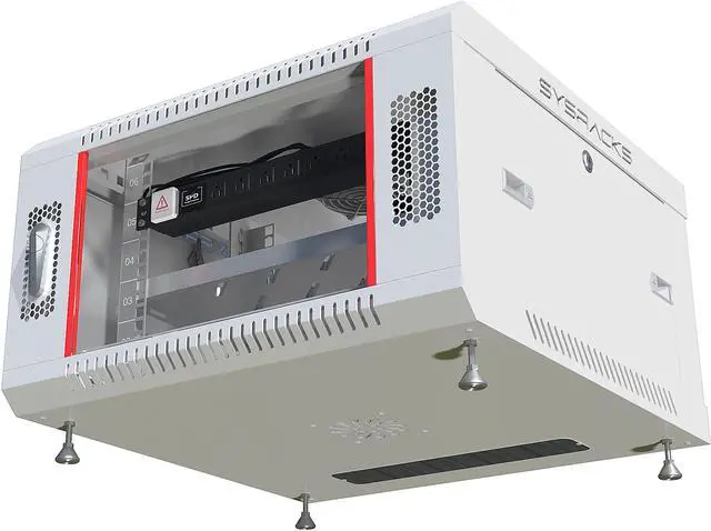 Alt view image 2 of 6 - Server Rack – 6U - Wall Mount Rack - Locking Cabinet for Network - Electronics - Security - Audio - Video - AV Equipment - Data Rack - Legs / Power Strip / Shelf / Fan - 24-Inch Deep - LIGHT GREY