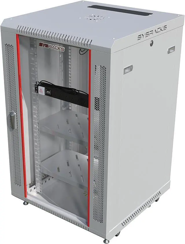 Alt view image 7 of 7 - 18U Wall Mount Server Rack Cabinet Lockable Standing Networking Enclosure on Casters 24-inch Depth - 8-Socket POWERBAR - 2 X Heavy-Duty SHELVES - WHEELS with Stoppers - Dust-Proof Cable Entries