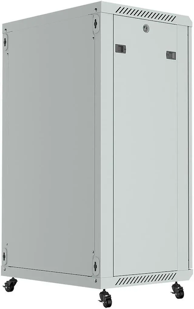 Alt view image 4 of 7 - 18U Wall Mount Server Rack Cabinet Lockable Standing Networking Enclosure on Casters 24-inch Depth - 8-Socket POWERBAR - 2 X Heavy-Duty SHELVES - WHEELS with Stoppers - Dust-Proof Cable Entries