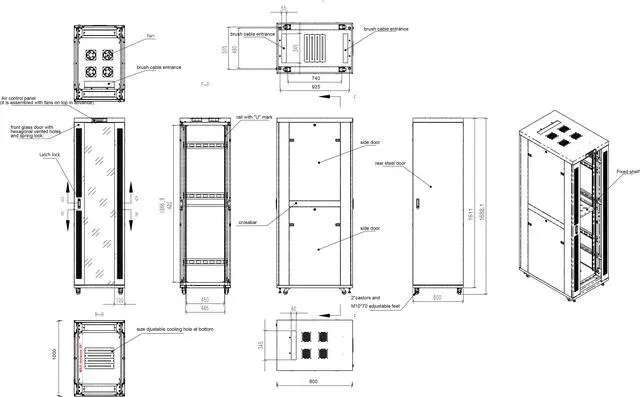 Alt view image 7 of 7 - 32U 39-inch Depth Server Rack Network Cabinet Standing IT Networking Enclosure on Wheels with Thermostat and Accessories - LCD-screen - 4 X Cooling Fans - Casters - Vented Shelf - Sensor