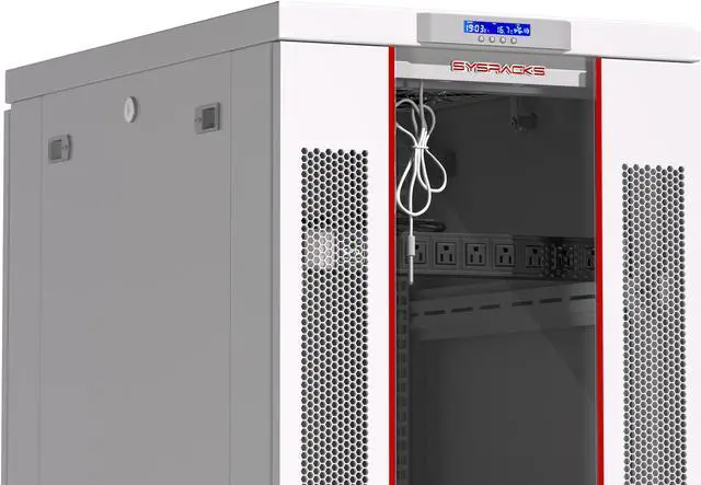 Alt view image 3 of 7 - 18U 35-inch Depth Grey White Server Cabinet Network Rack Standing IT Networking Enclosure on Wheels with Thermostat and Accessories - LCD-screen - 4 X Cooling Fans - Casters - Vented Shelf - Sensor