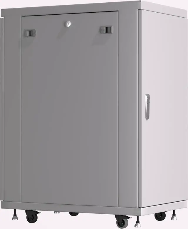 Alt view image 4 of 7 - 18U 35-inch Depth Grey White Server Cabinet Network Rack Standing IT Networking Enclosure on Wheels with Thermostat and Accessories - LCD-screen - 4 X Cooling Fans - Casters - Vented Shelf - Sensor